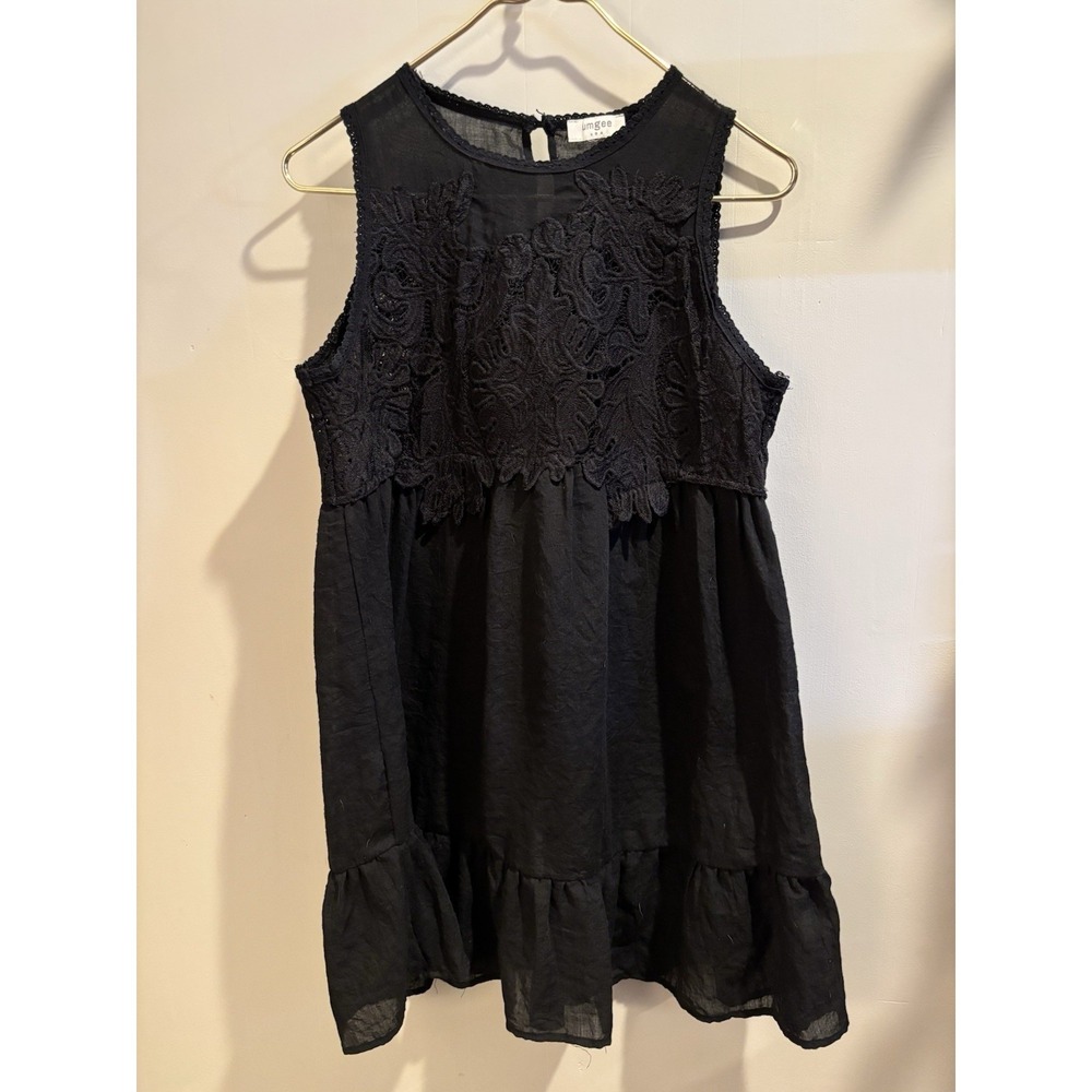 Umgee Women's Boho Embroidered Lace Cotton Lined Mini-Dress Sleeveless‎ Black